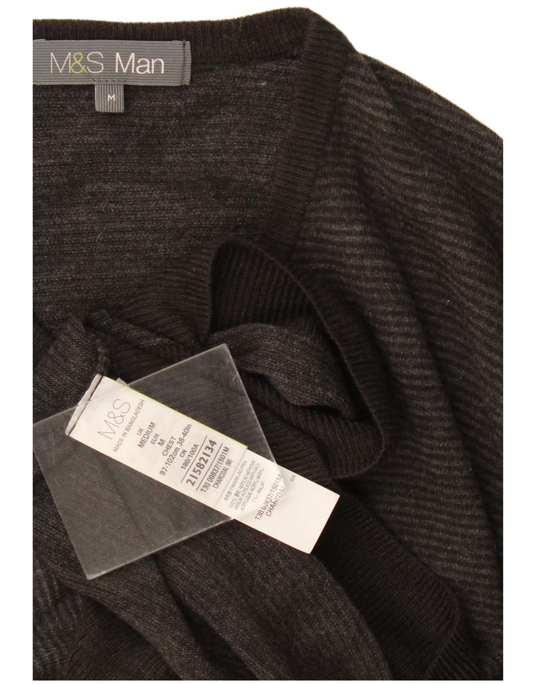 Maglione da uomo con scollo a V Marks & Spencer in acrilico a righe grigio medio
