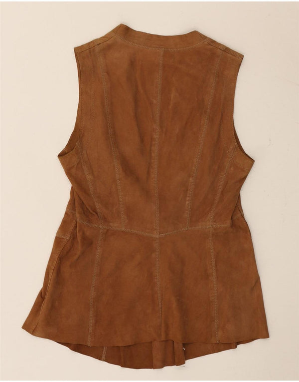 Gilet in pelle scamosciata da donna Gerry Weber UK 10 piccolo in pelle marrone