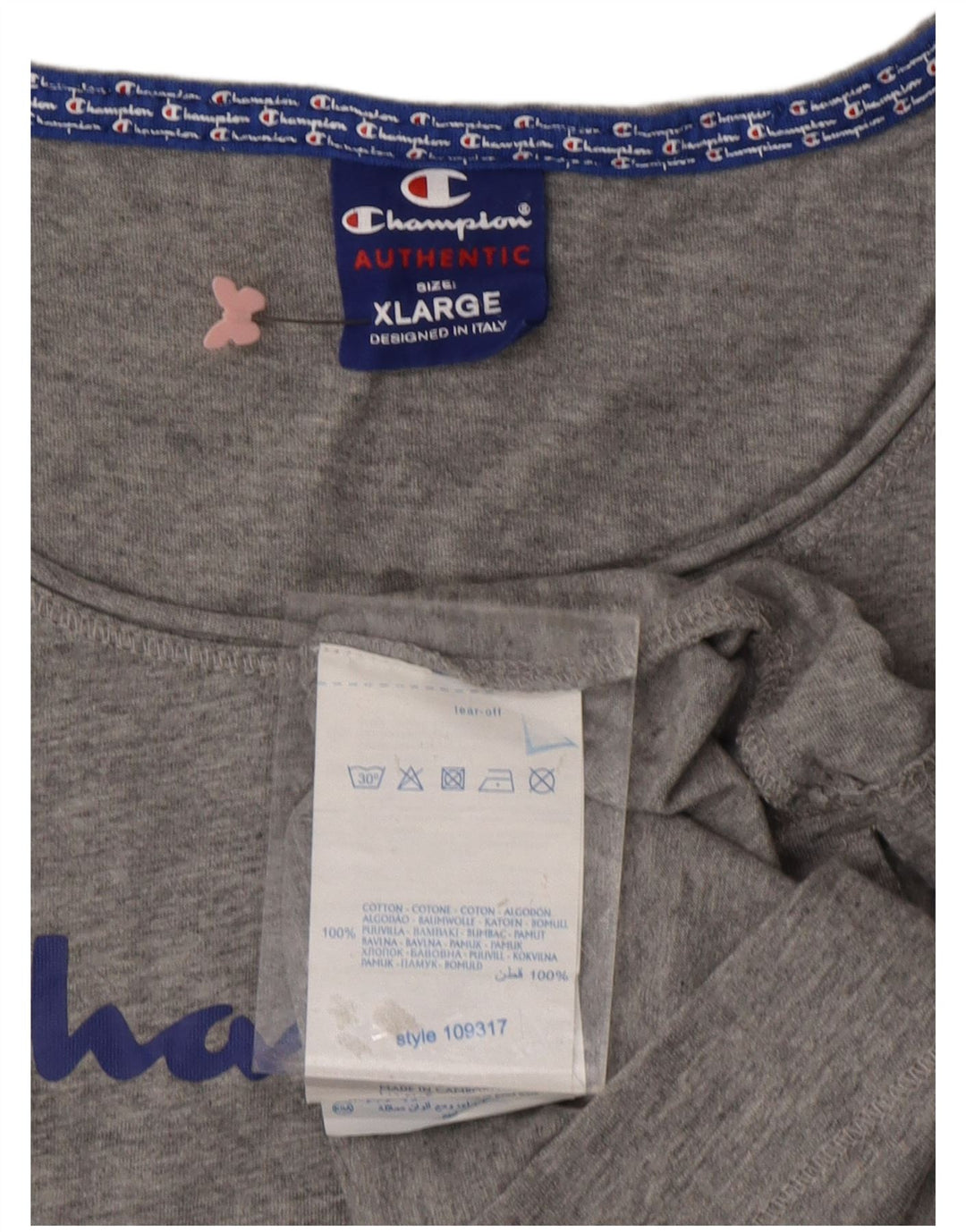T-shirt grafica da donna CHAMPION Top UK 18 XL cotone grigio