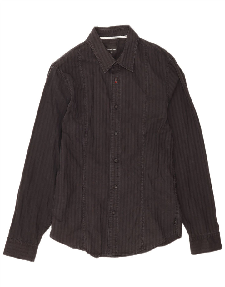 Camicia da uomo Calvin Klein Jeans in cotone a righe nere medie