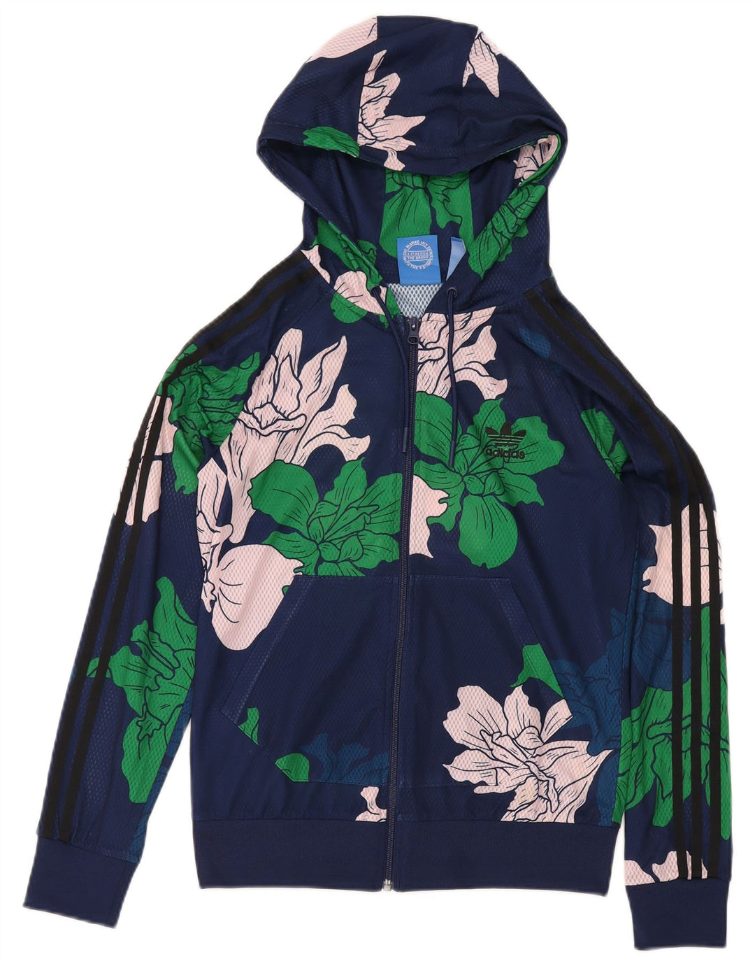 Maglione con cappuccio e zip da donna Adidas UK 12 medio blu navy floreale