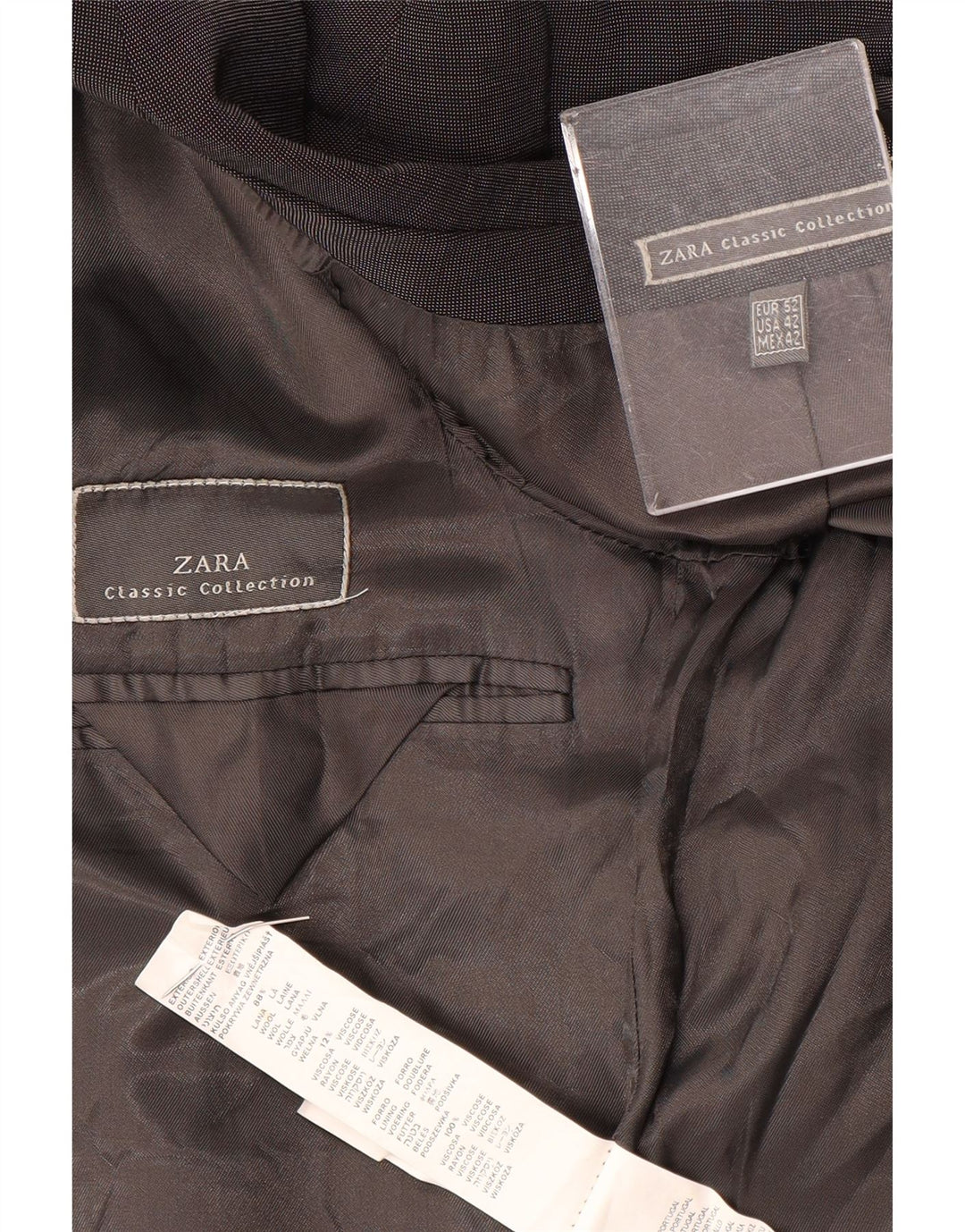 Giacca blazer da uomo a 3 bottoni Zara EU 52 grande lana grigia