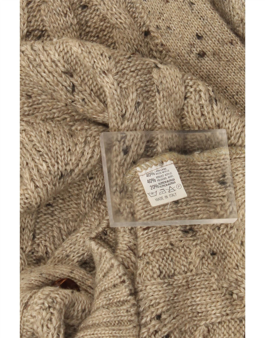 Maglione cardigan da uomo vintage XL in lana screziata beige