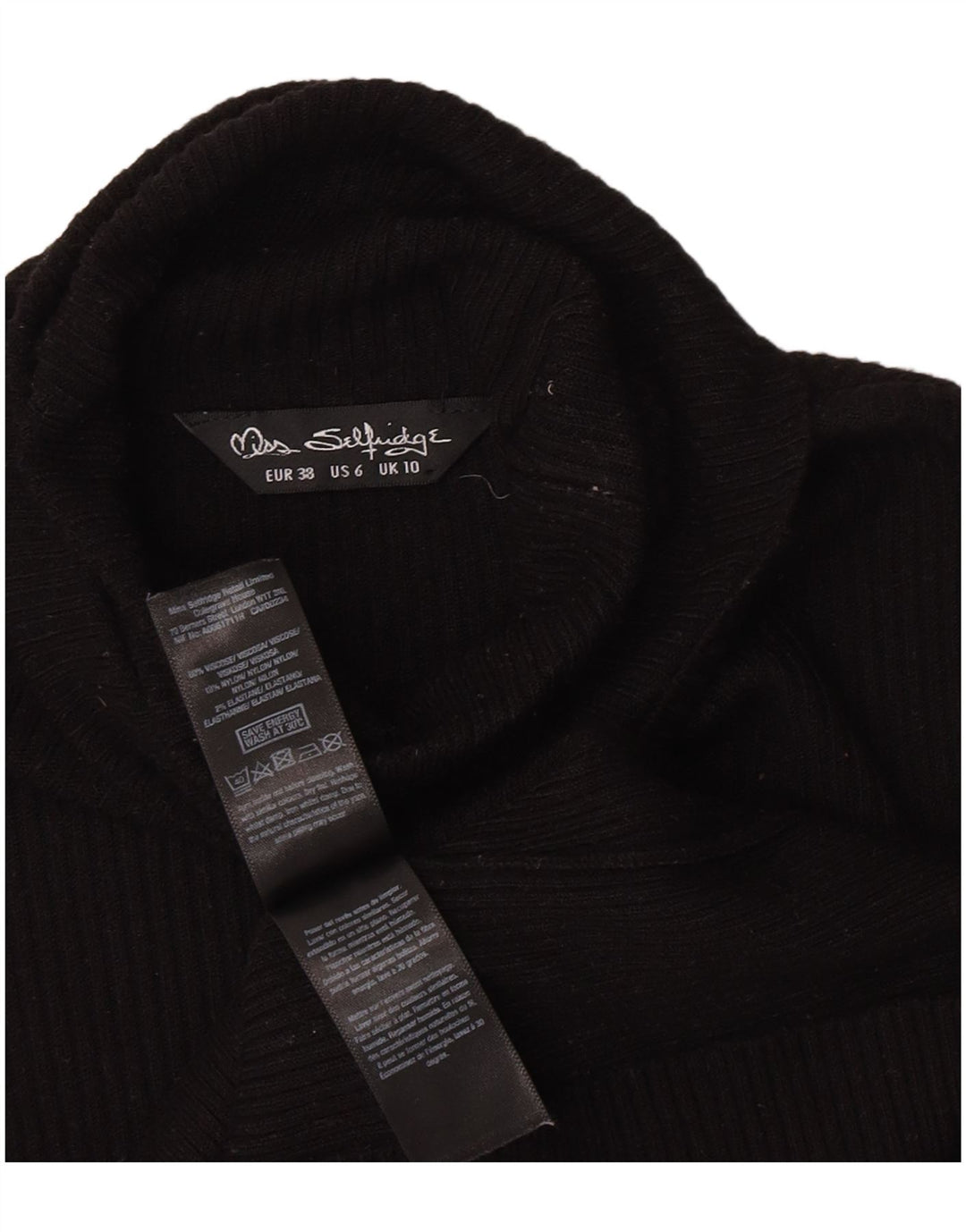 Top da donna a manica lunga Miss Selfridge UK 10 piccolo in viscosa nera