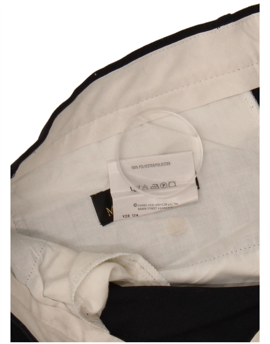 Pantaloni chino dritti da uomo Marks & Spencer W34 L29 poliestere blu navy