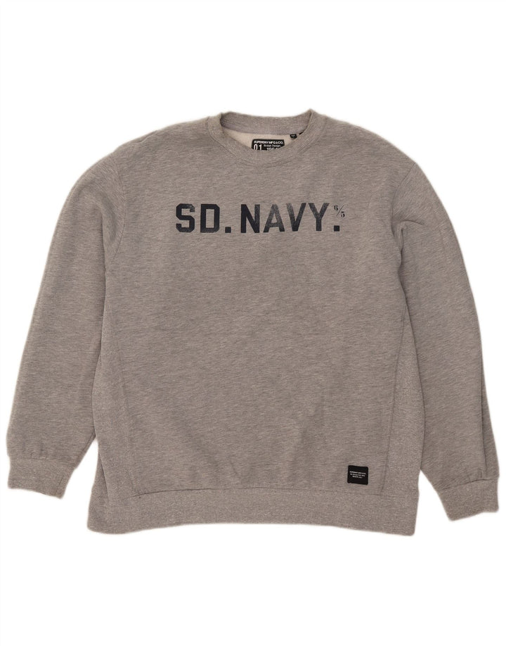 Felpa oversize con grafica da donna Superdry, maglione UK 14, cotone grigio grande
