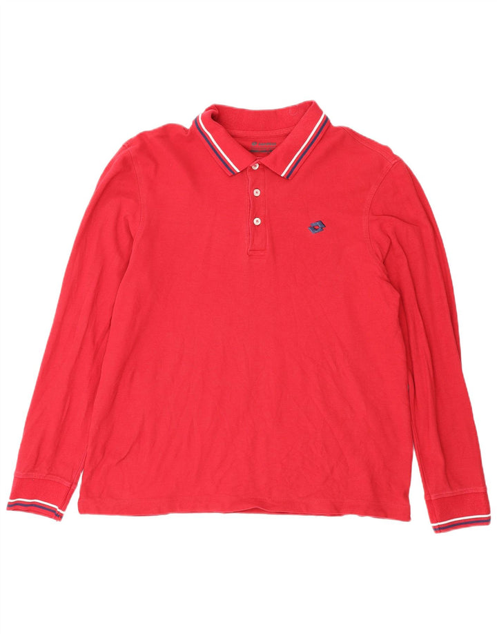 Polo da uomo a maniche lunghe Lotto in cotone rosso medio