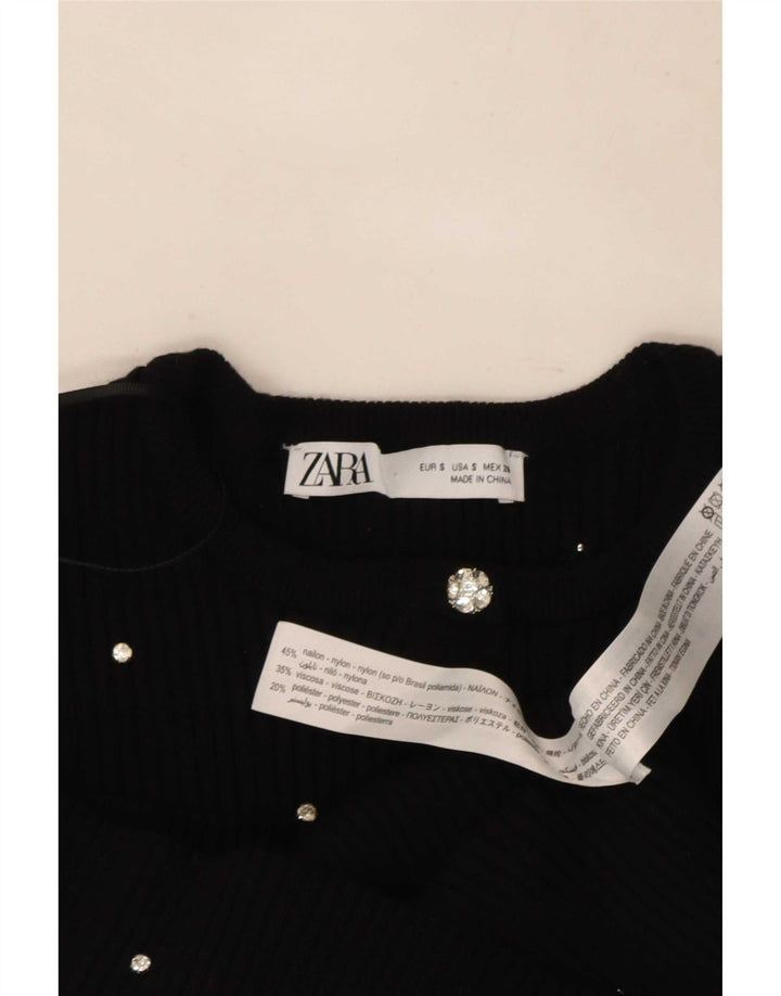 Top corto da donna Zara UK 8 piccolo nylon maculato nero