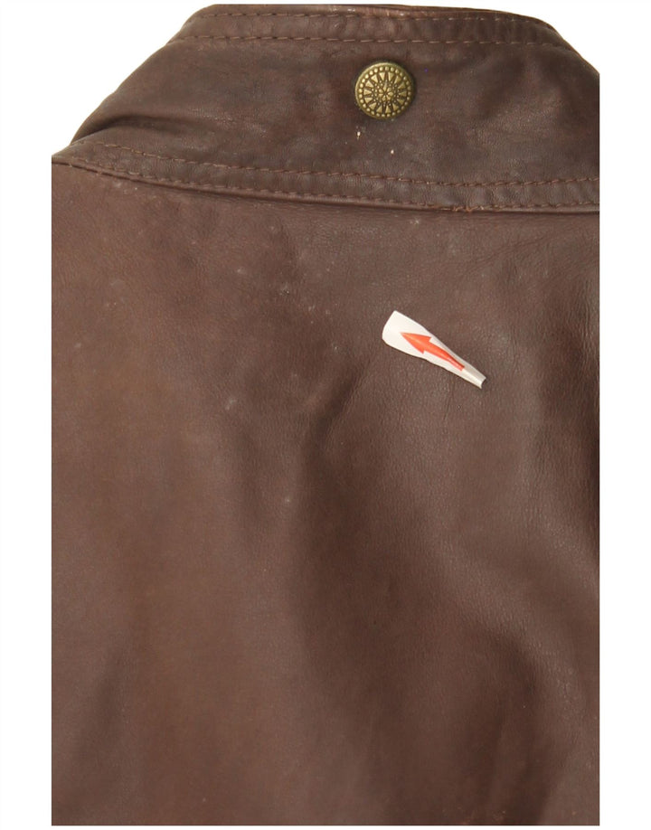 Gilet multiuso in pelle vintage da uomo UK 40 grande marrone
