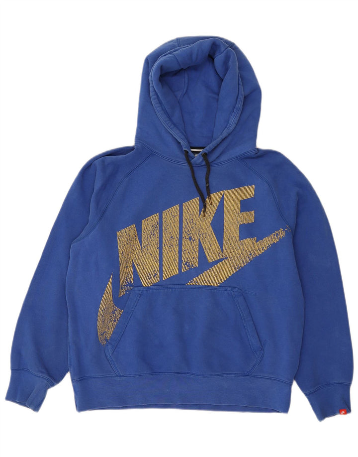 NIKE Womens Oversized Graphic Hoodie Jumper UK 14 Medium Blue Cotton