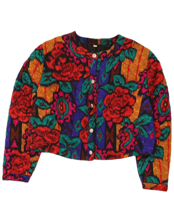 Giacca Bolero vintage da donna a 5 bottoni UK 22 3XL floreale multicolore