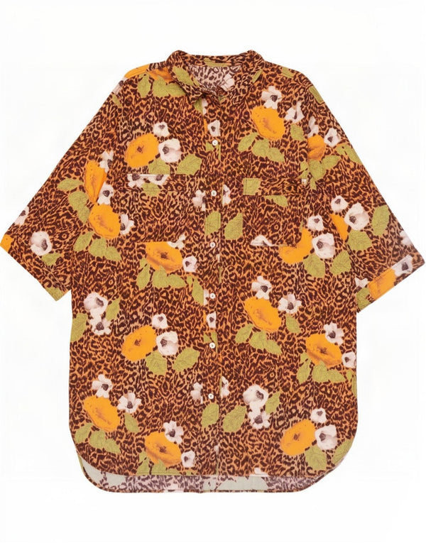Vestito a camicia vintage da donna con vestibilità comoda e maniche a 3/4 UK 20 2XL Marrone floreale