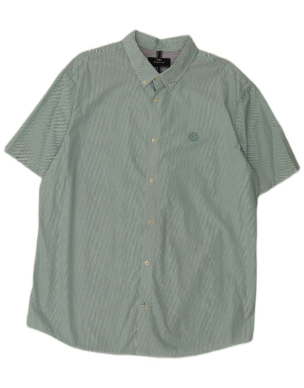 Camicia a maniche corte Marks & Spencer Heritage da uomo XL verde gessato in cotone