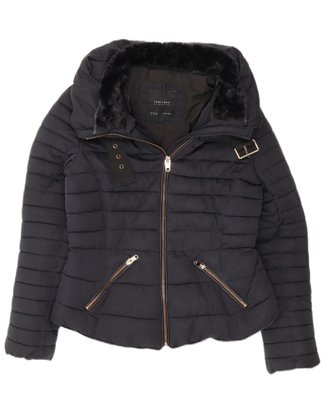 Giacca imbottita da donna Zara UK 12 media blu navy in poliestere