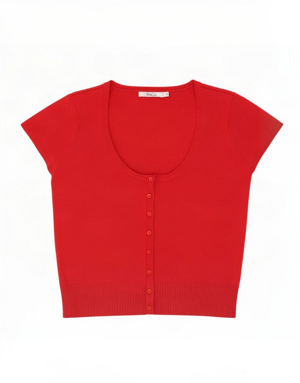 M&Co Womens Short Sleeve Blouse Top UK 10 Small Red Polyester