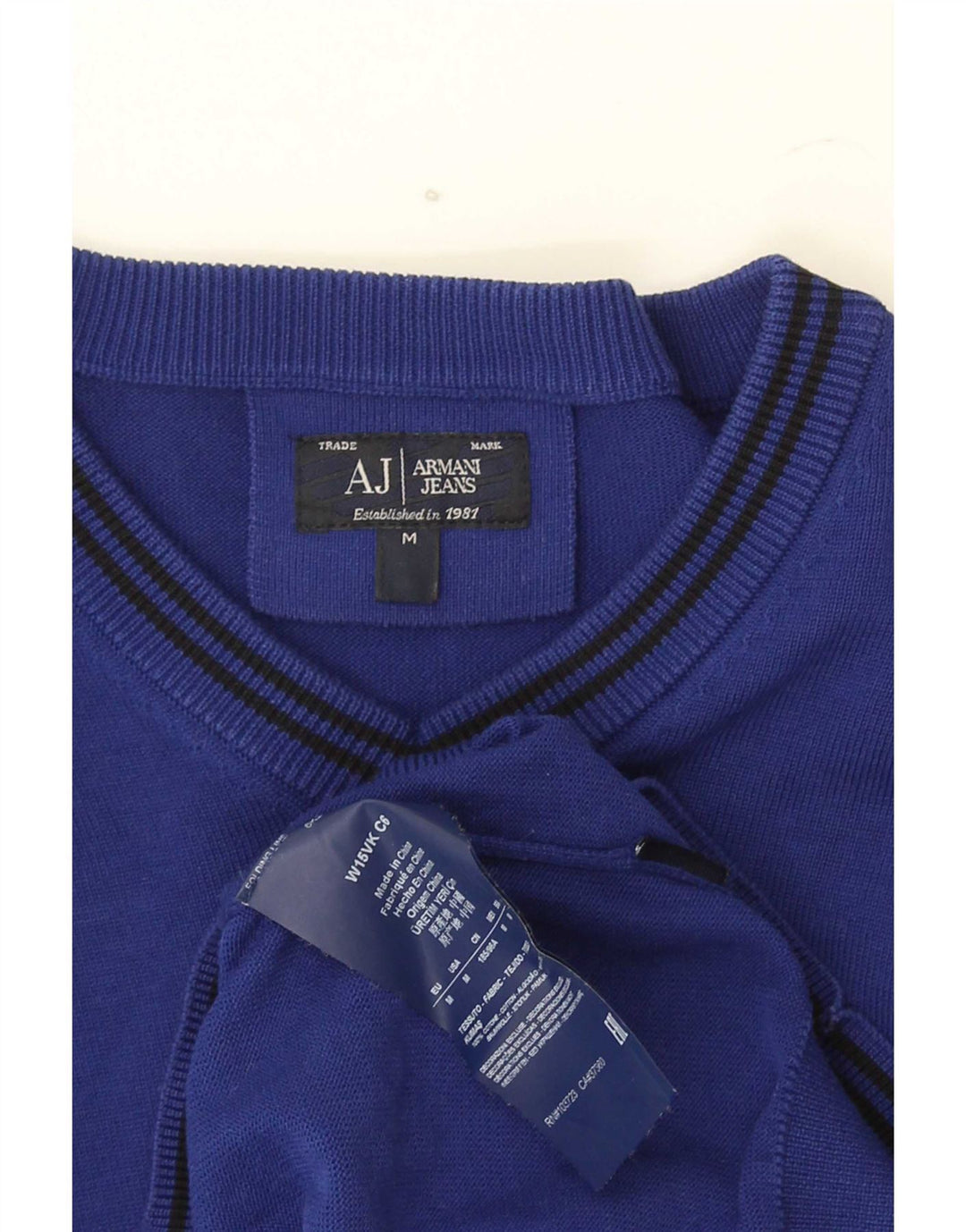 Armani Jeans Maglione da uomo con scollo a V in cotone a righe blu medio