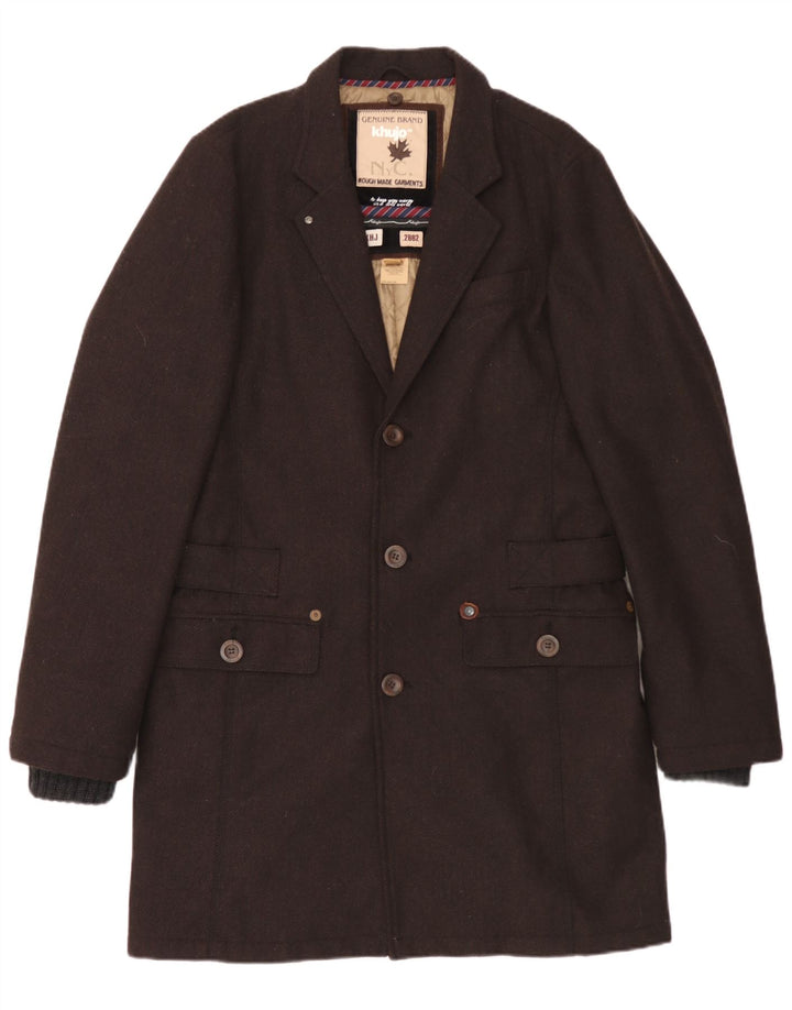Cappotto da uomo KHUJO UK 40 Large Marrone a spina di pesce in poliestere
