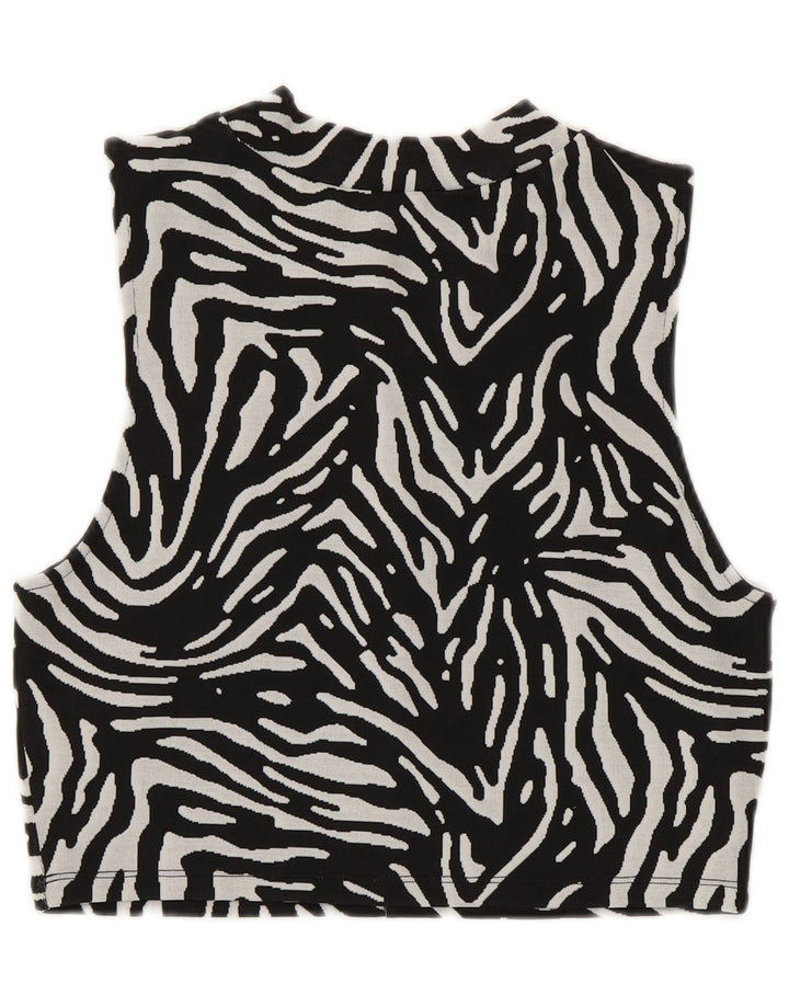 Canotta corta da donna Zara UK 14 grande poliestere nero con stampa animalier