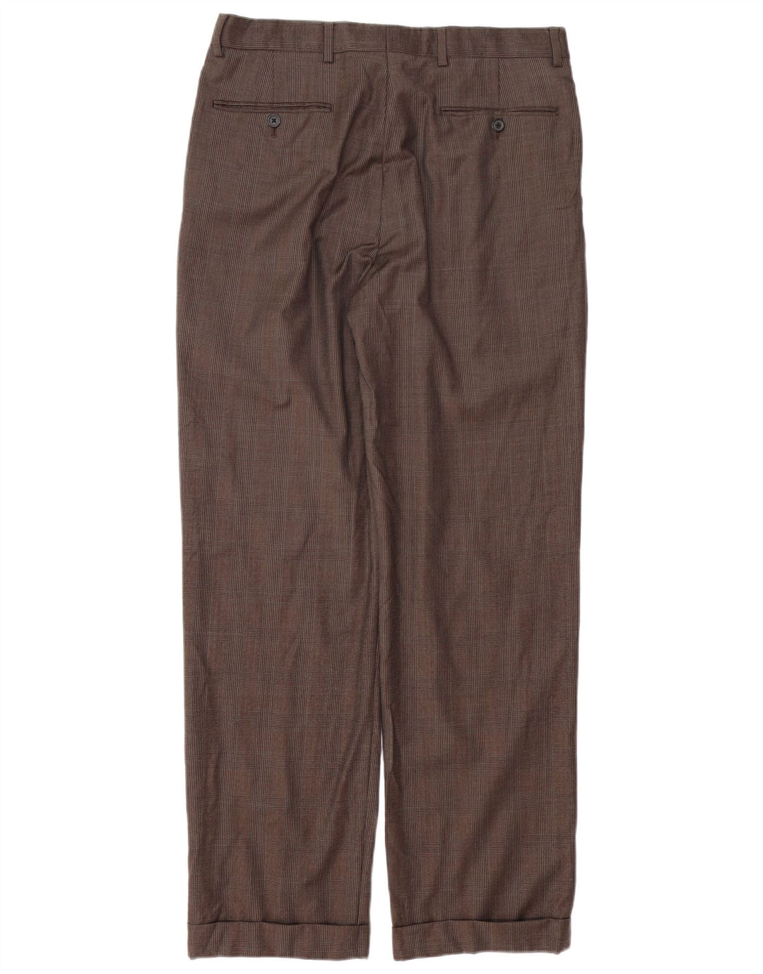 BROOKS BROTHERS Pantaloni da abito da uomo con pegging Madison W33 L31 lana a quadri marrone
