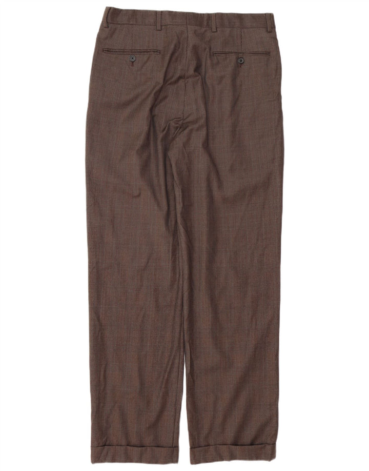 BROOKS BROTHERS Pantaloni da abito da uomo con pegging Madison W33 L31 lana a quadri marrone