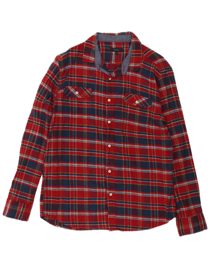 Brugi Camicia da uomo in flanella di cotone a quadri rossi grandi