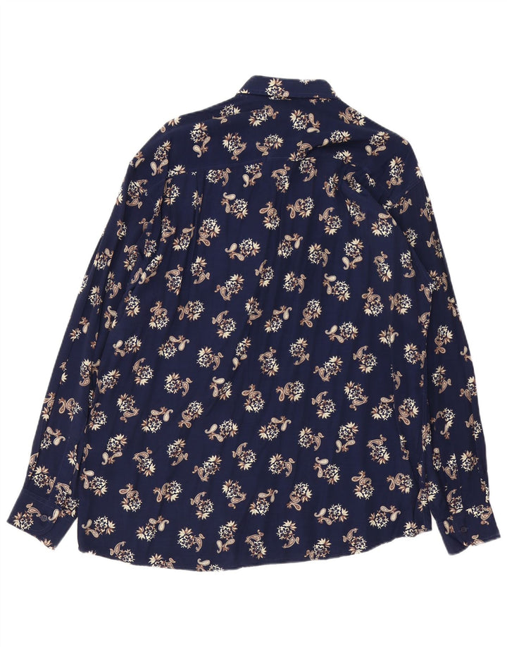 Camicia vintage da uomo grande in viscosa Paisley blu navy