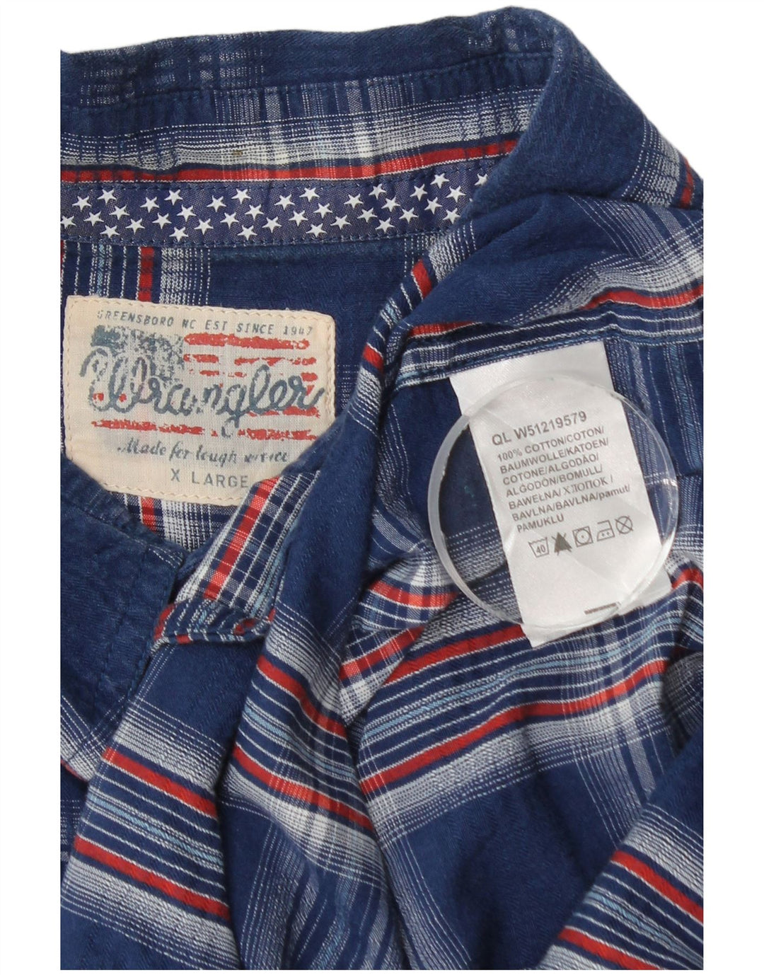 Camicia a maniche corte da uomo Wrangler XL in cotone a quadri blu