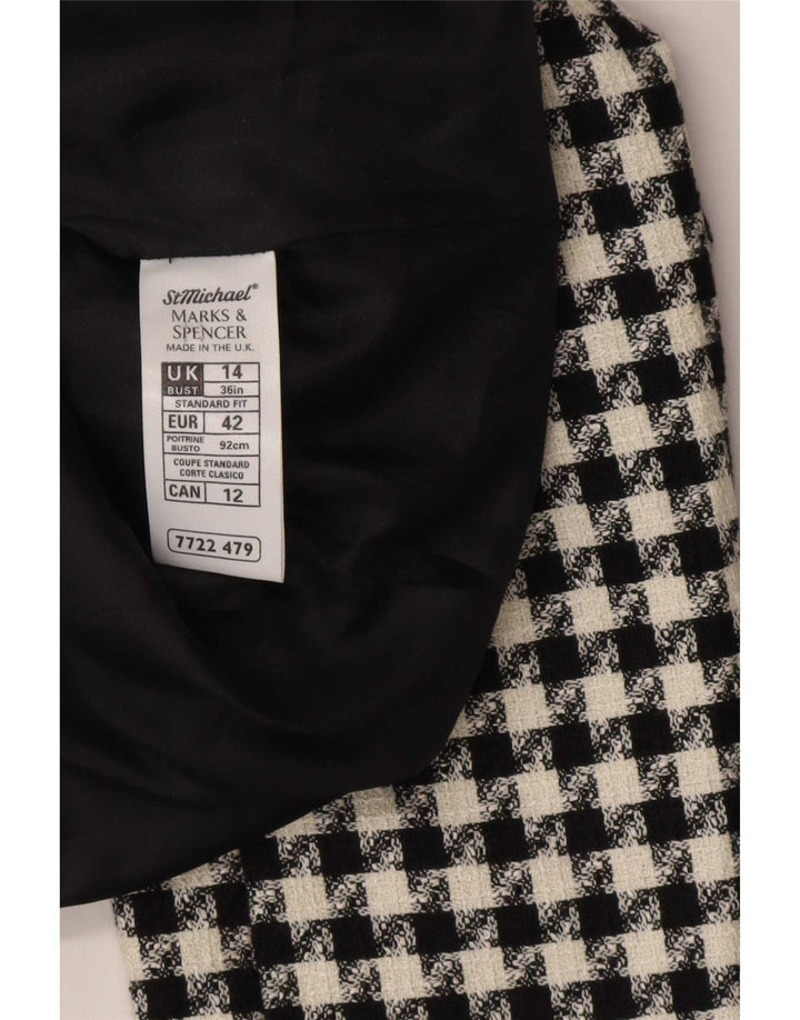 Giacca blazer a 4 bottoni Marks & Spencer da donna UK 14 grande pied de poule nero