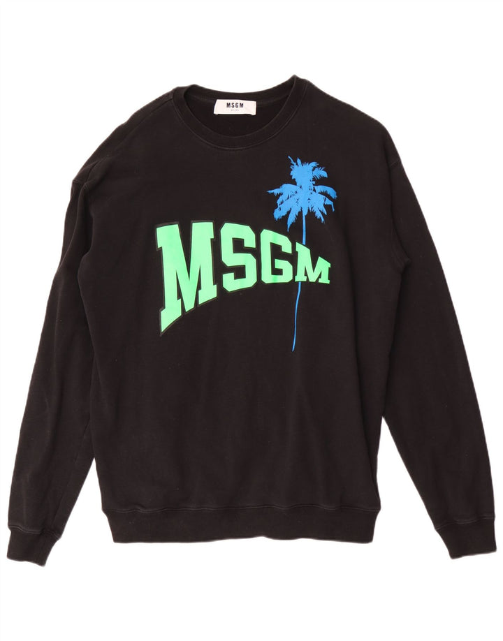 MSGM Uomo Milano Felpa con grafica Maglione Grande Cotone Nero
