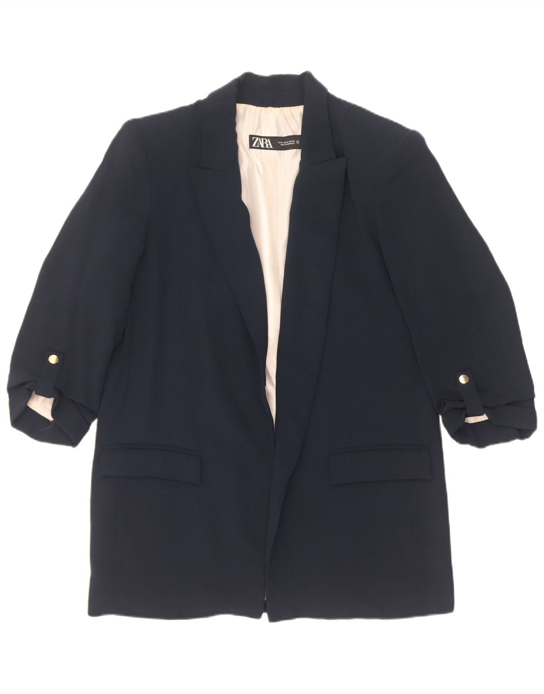 Giacca blazer aperta da donna con maniche a 3/4 Zara UK 14 poliestere blu navy medio