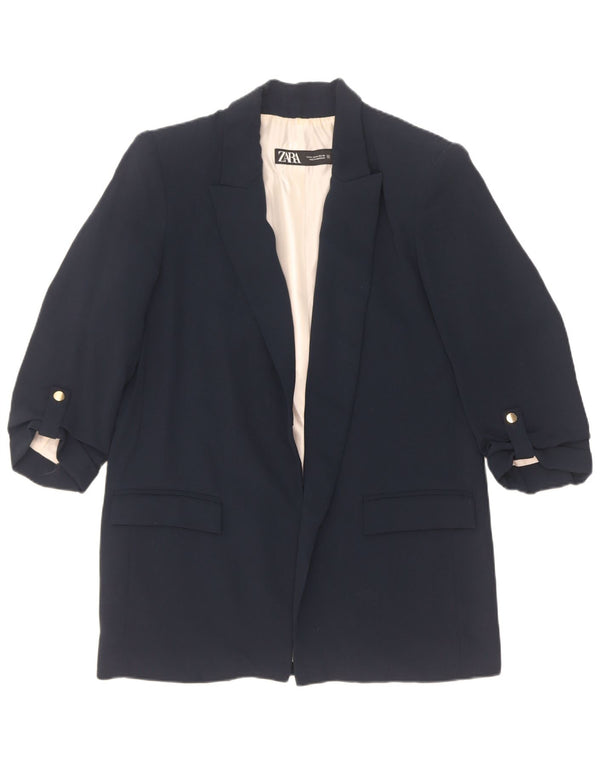 Giacca blazer aperta da donna con maniche a 3/4 Zara UK 14 poliestere blu navy medio