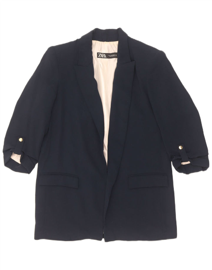 Giacca blazer aperta da donna con maniche a 3/4 Zara UK 14 poliestere blu navy medio
