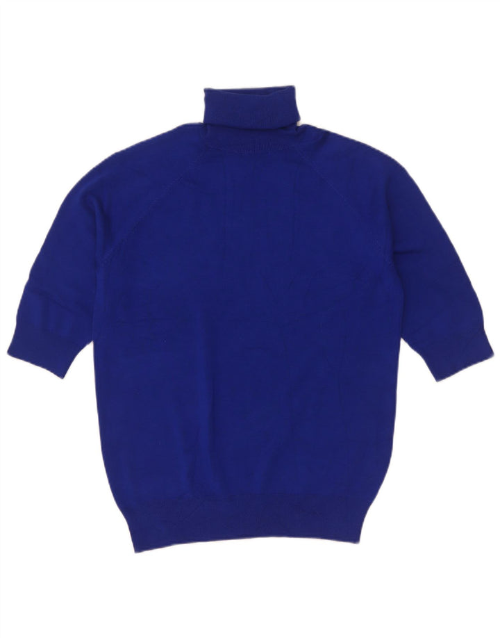 Maglione Zara da donna a maniche corte con collo alto, UK 12, viscosa blu medio