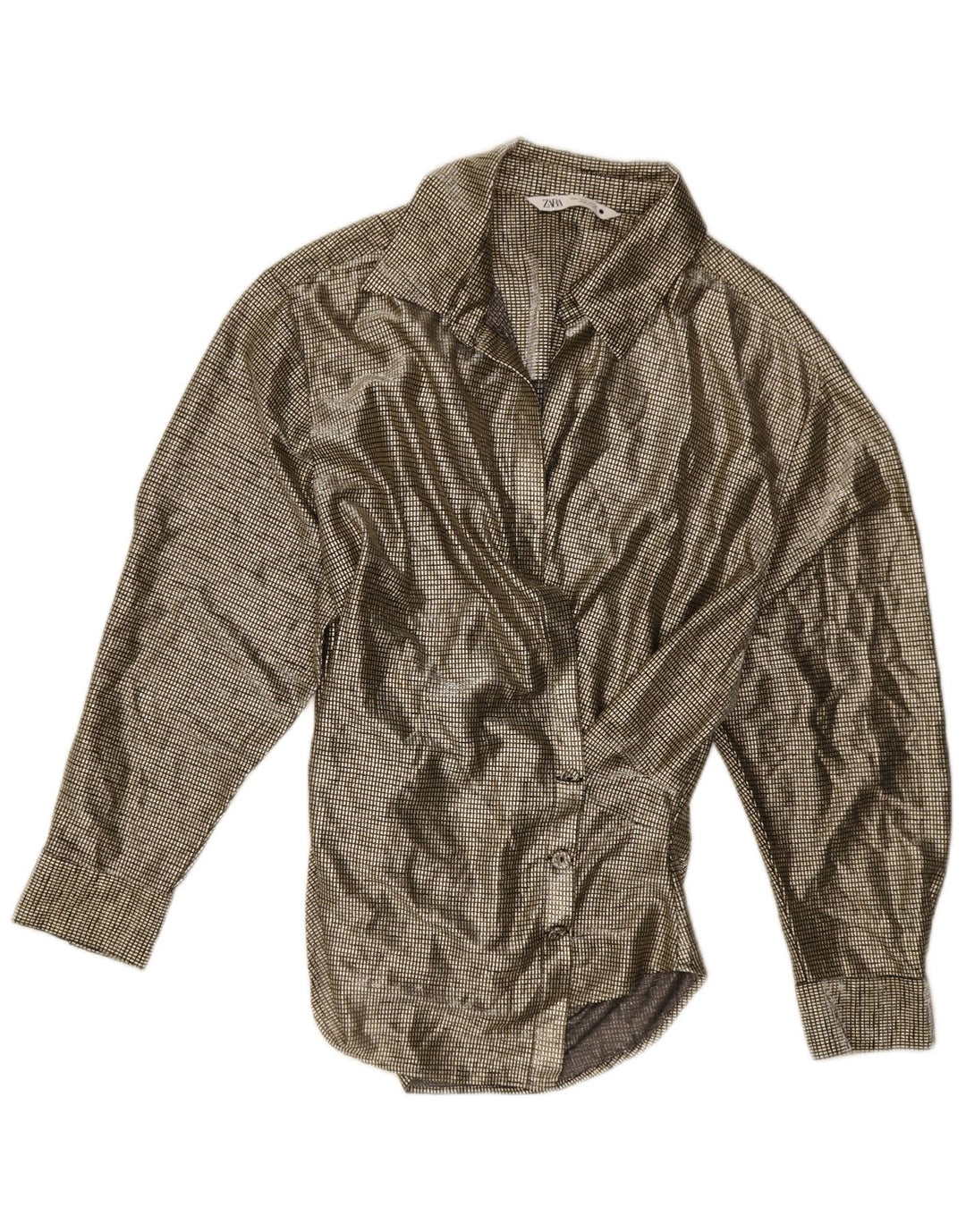 Camicia Zara da donna camicetta UK 14 grande percalle dorato