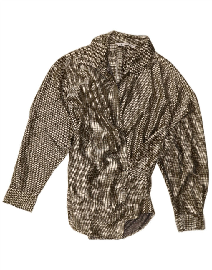 Camicia Zara da donna camicetta UK 14 grande percalle dorato