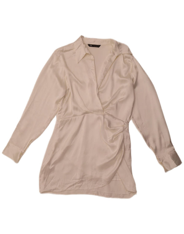 Abito chemisier pullover da donna ZARA UK 14 seta bianca media