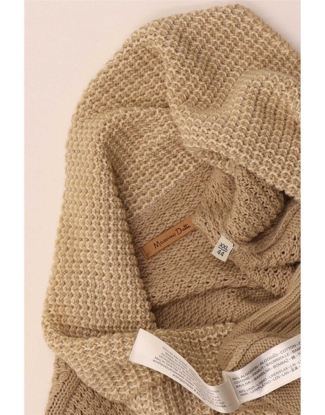 Maglione maglione da uomo con collo a scialle Massimo Dutti 2XL cotone beige