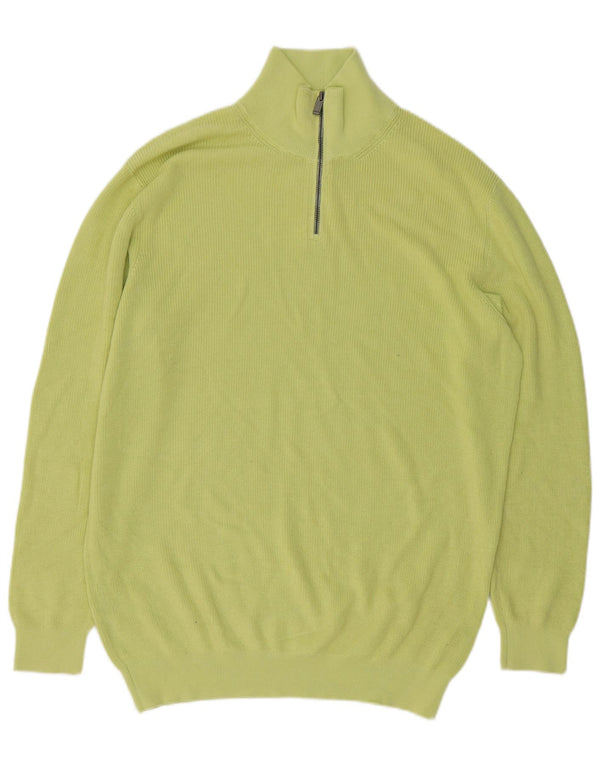 Massimo Dutti Mens Zip Neck Jumper Sweater XL Green Cotton
