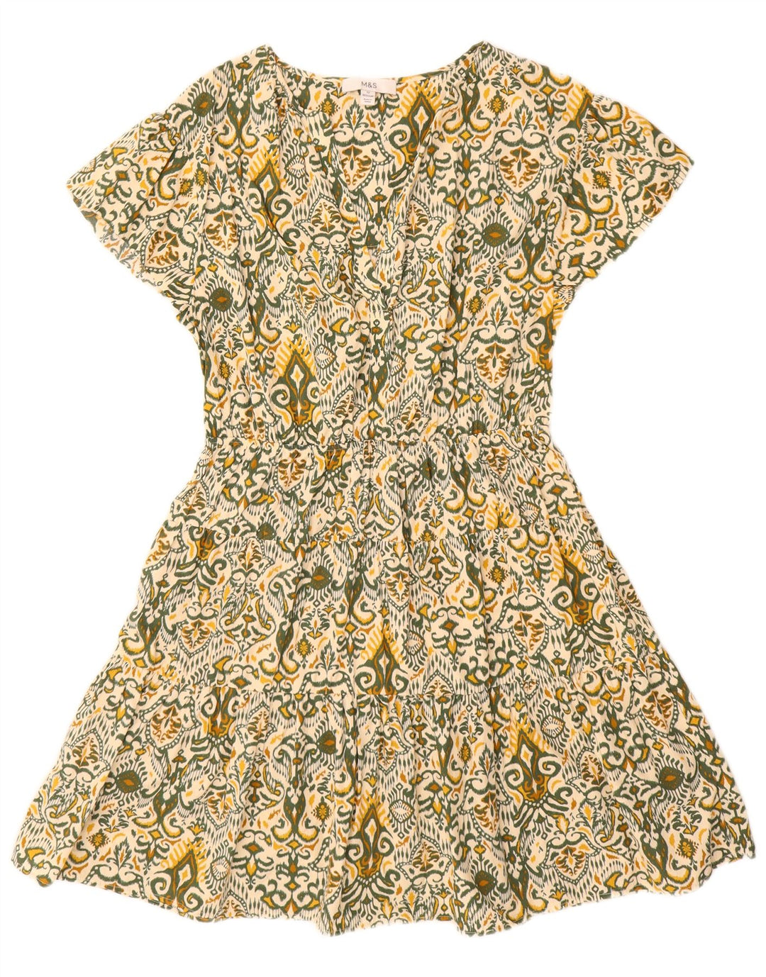 Abito a trapezio regolare da donna Marks & Spencer UK 12 Cotone Ikat verde medio