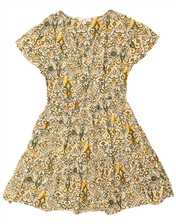 Abito a trapezio regolare da donna Marks & Spencer UK 12 Cotone Ikat verde medio