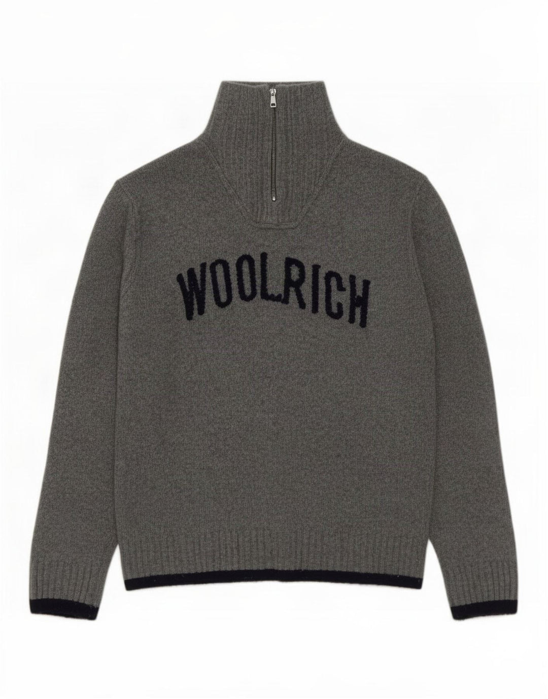 Maglione da uomo Woolrich con zip grafica e collo XL in lana grigia