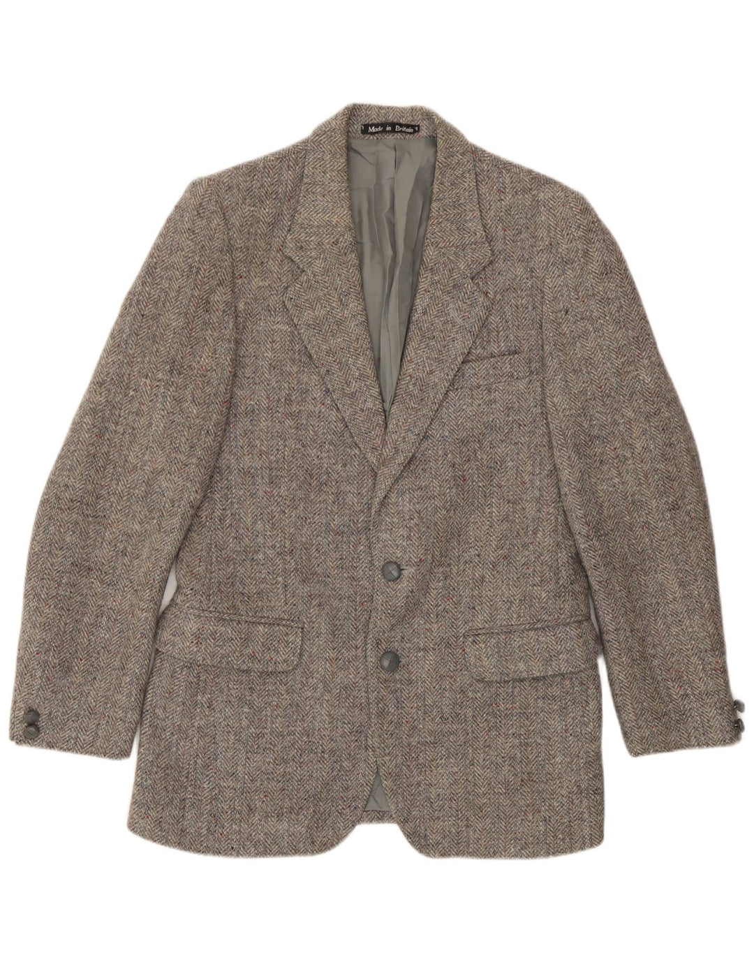 Giacca blazer a 2 bottoni da uomo Harris Tweed UK 36 piccola spina di pesce grigia