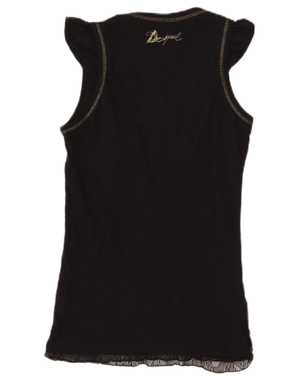 DESIGUAL Camicetta grafica da donna Top UK 8 Small Nero Poliammide geometrico