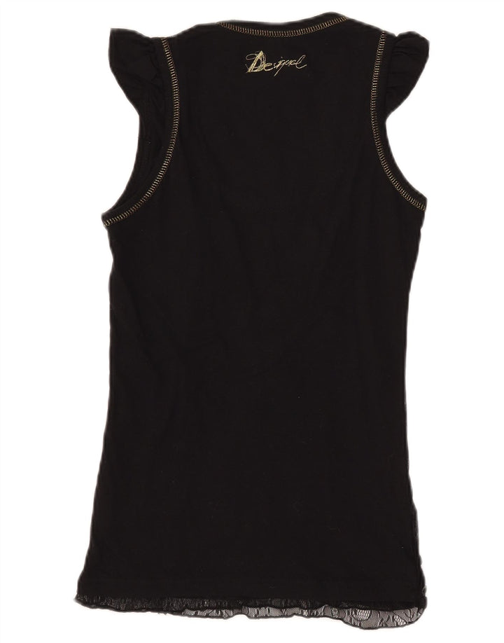 DESIGUAL Camicetta grafica da donna Top UK 8 Small Nero Poliammide geometrico