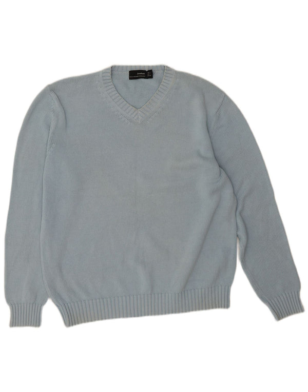 Maglione Zara da uomo con scollo a V grande in cotone blu