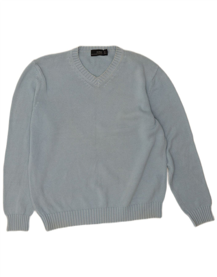 Maglione Zara da uomo con scollo a V grande in cotone blu