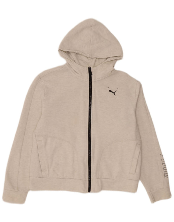 Felpa con cappuccio e zip grafica da donna Puma UK 14 cotone bianco medio