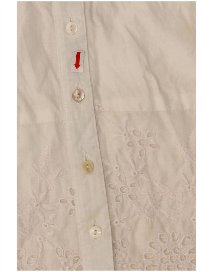 WAREHOUSE Camicia da donna a maniche corte camicetta UK 10 piccola poliestere bianco