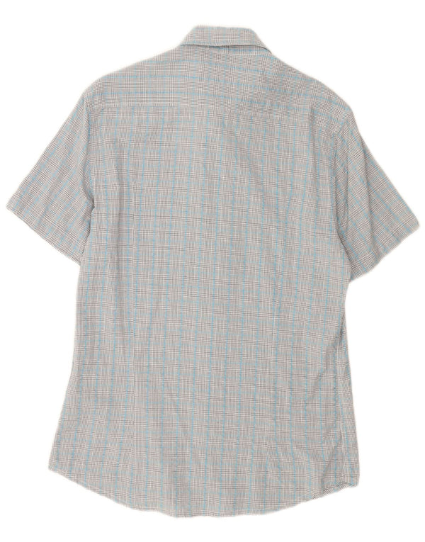 Camicia Kappa da uomo a maniche corte in cotone a quadri blu medio