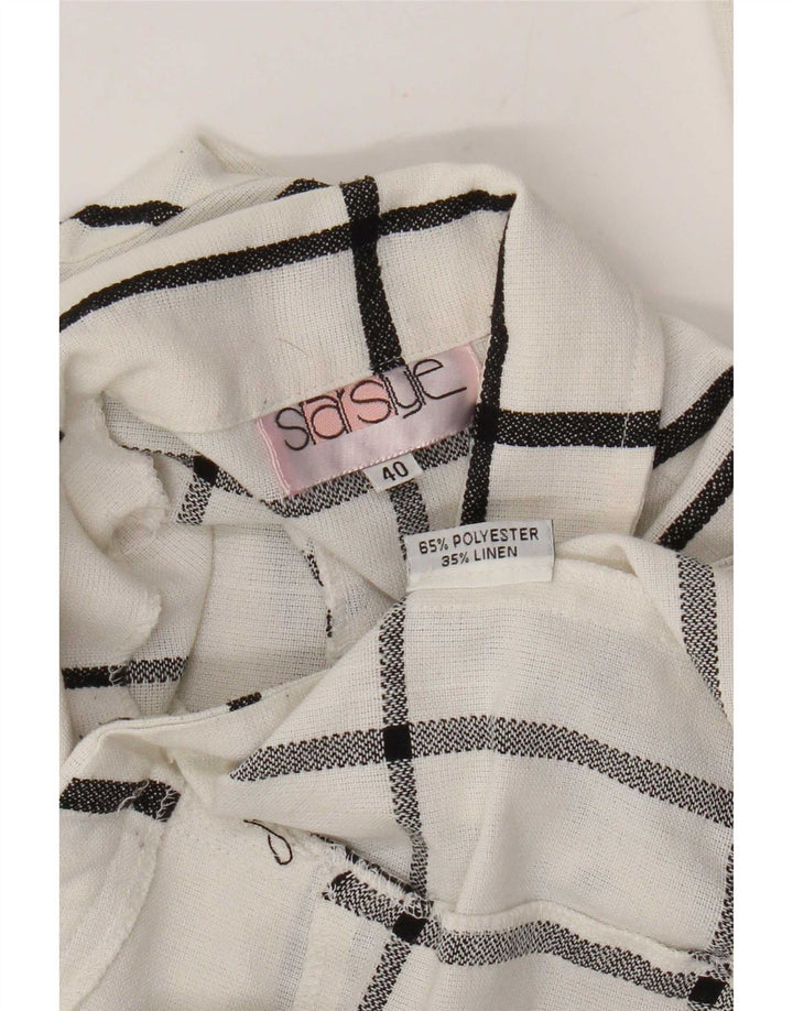 Giacca blazer doppiopetto vintage da donna corta EU 40 medio bianco a quadri